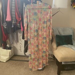 NWT Zara floral sheer sequin midi dress